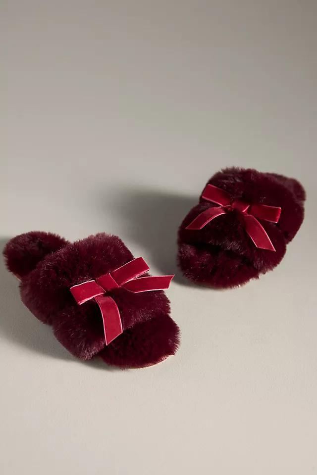 Maeve Faux-Fur Open-Toe Bow Slippers Product Image