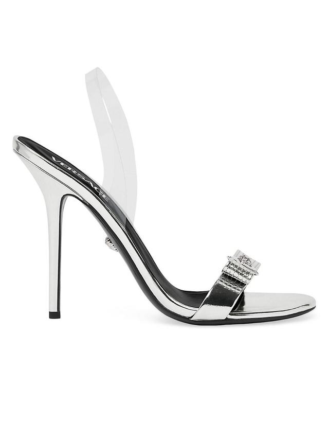Womens Gianni Ribbon 110MM Metallic Leather Slingback Sandals Product Image