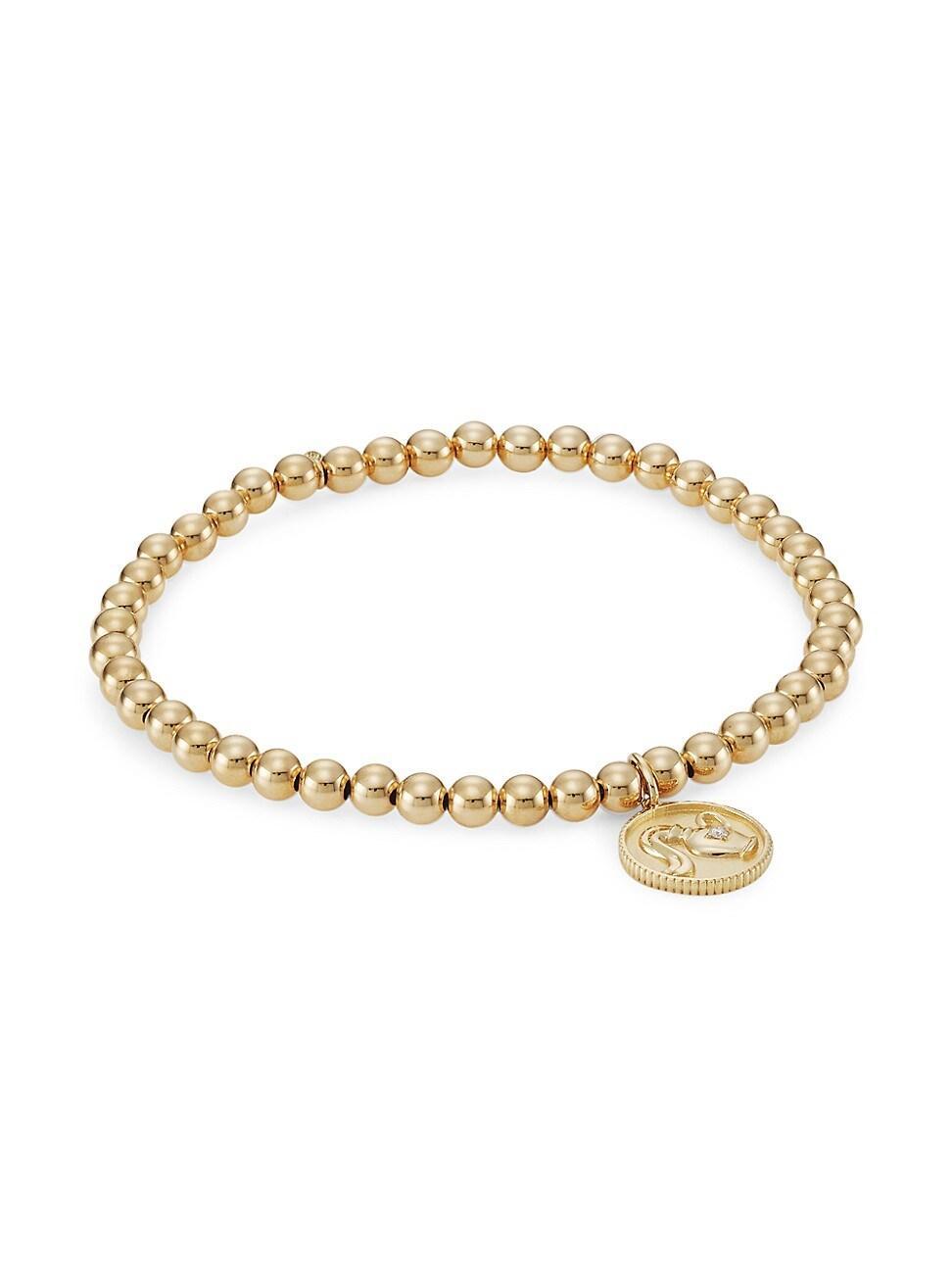 Womens 14K Yellow Gold & Diamond Aquarius Medallion Bracelet Product Image