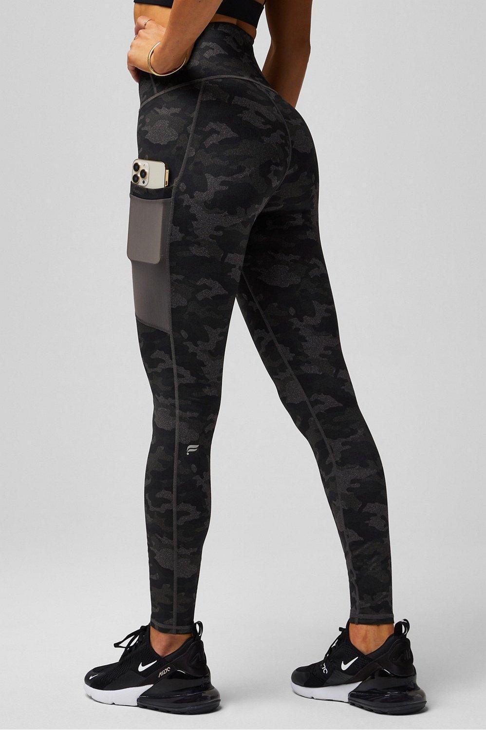 Fabletics On-The-Go High-Waisted Legging Womens Charcoal Camo Size XXS Product Image