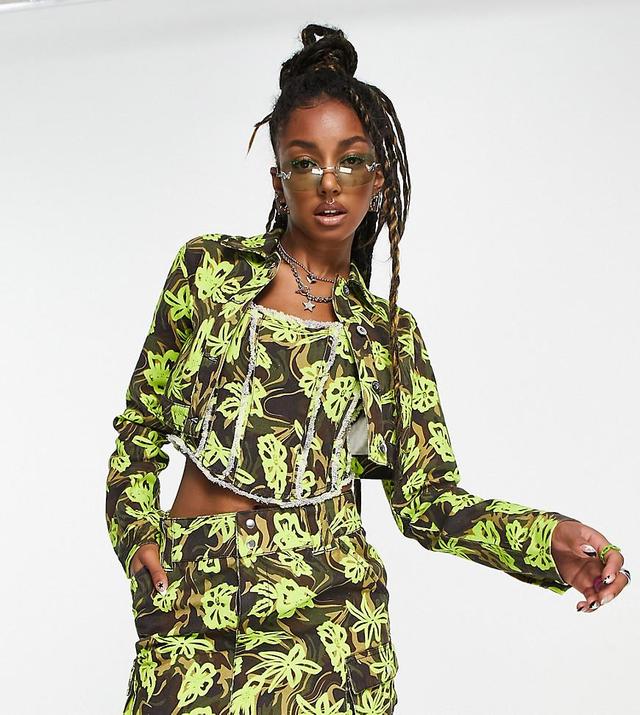 COLLUSION cropped twill jacket in floral camo - part of a set Product Image