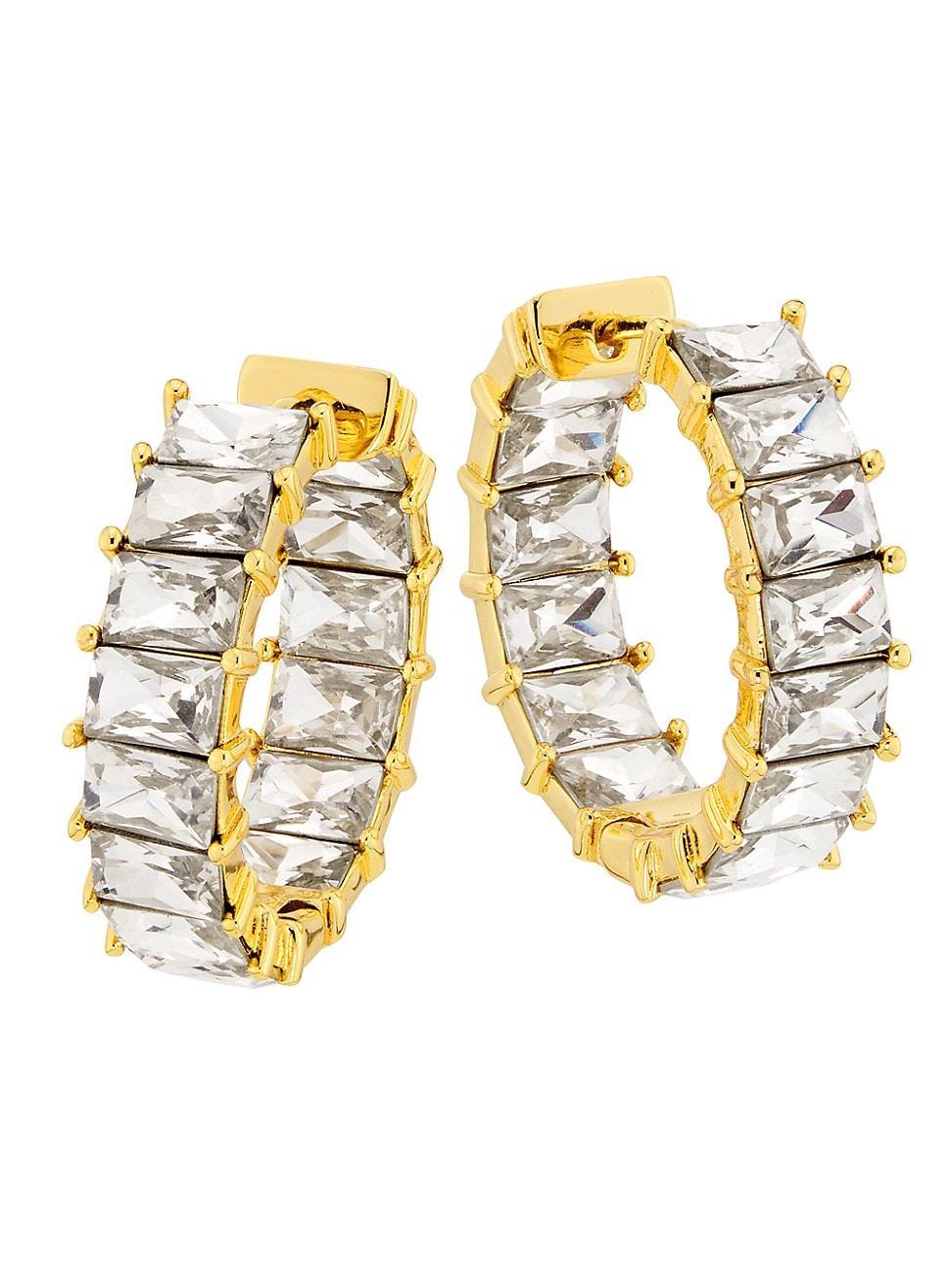 Womens 14K-Gold-Plated & Glass Crystal Hoop Earrings Product Image