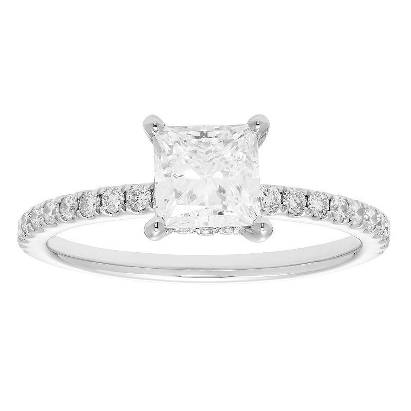 Evergreen Diamonds 14k White Gold 1 3/8 Carat T.W. IGL Certified Princess Cut Lab-Grown Diamond Hidden Halo Ring, Womens Product Image