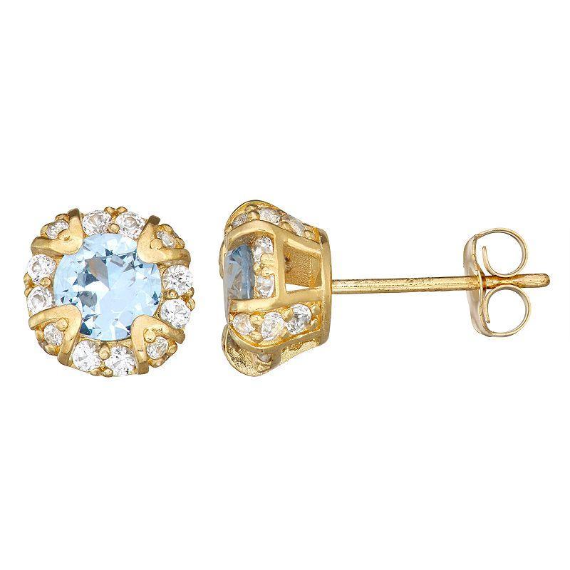 Designs by Gioelli 10k Gold Gemstone Round Halo Stud Earrings, Womens, Swiss Blue Topaz Product Image