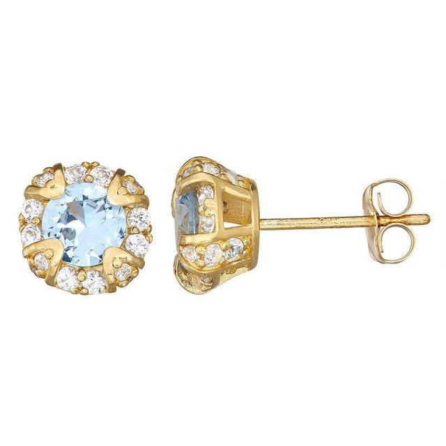 Designs by Gioelli 10k Gold Gemstone Round Halo Stud Earrings, Womens, Created Aquamarine Product Image