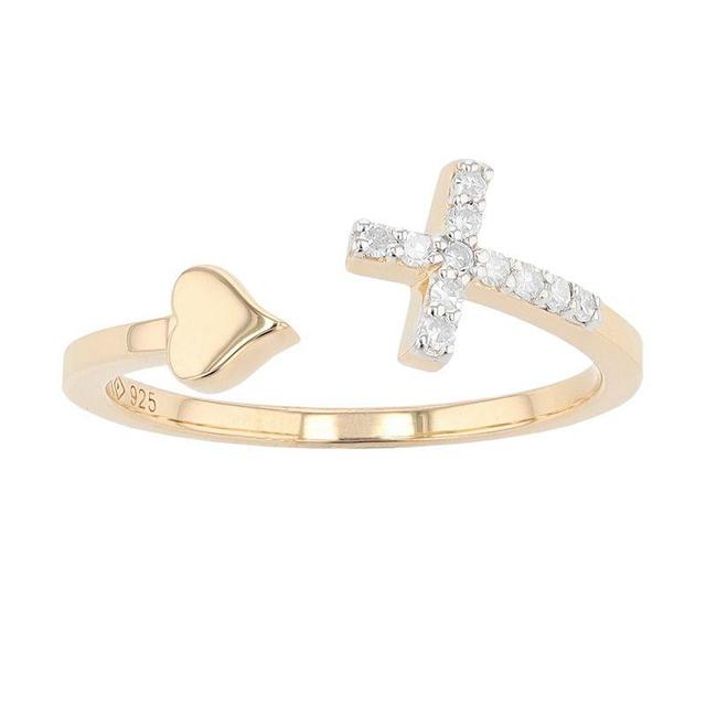 Sterling Silver 1/10 Carat T.W. Diamond Cross & Heart Ring, Womens Yellow Product Image