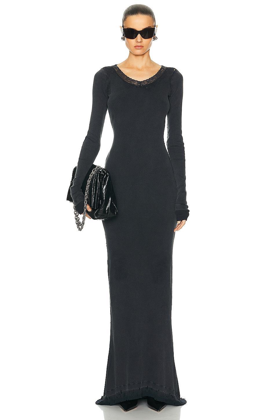 Balenciaga Long Sleeve Lingery Maxi Dress in Black Product Image