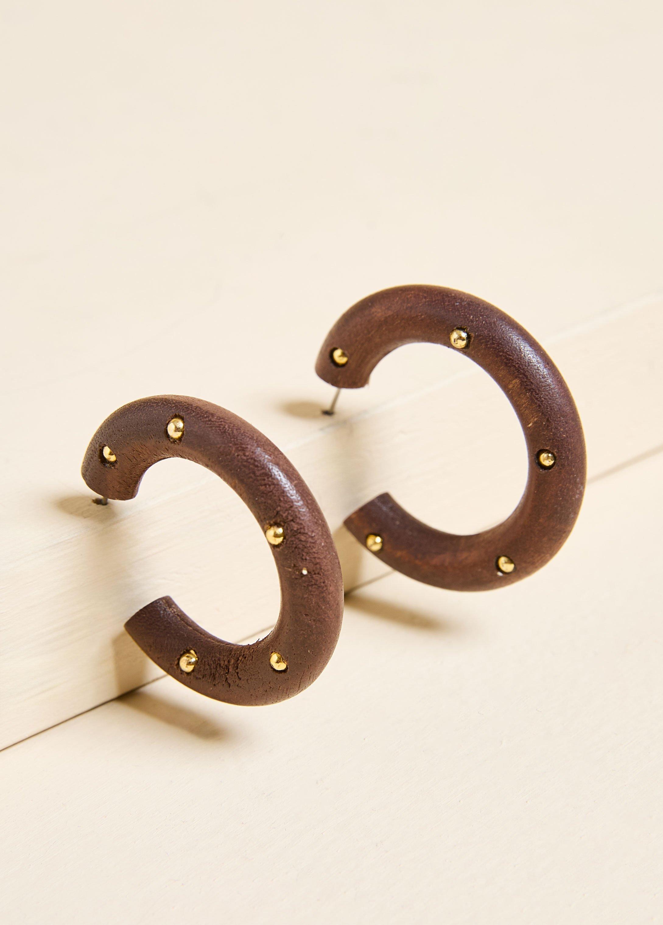 Studded Wood Hoop Earrings Product Image