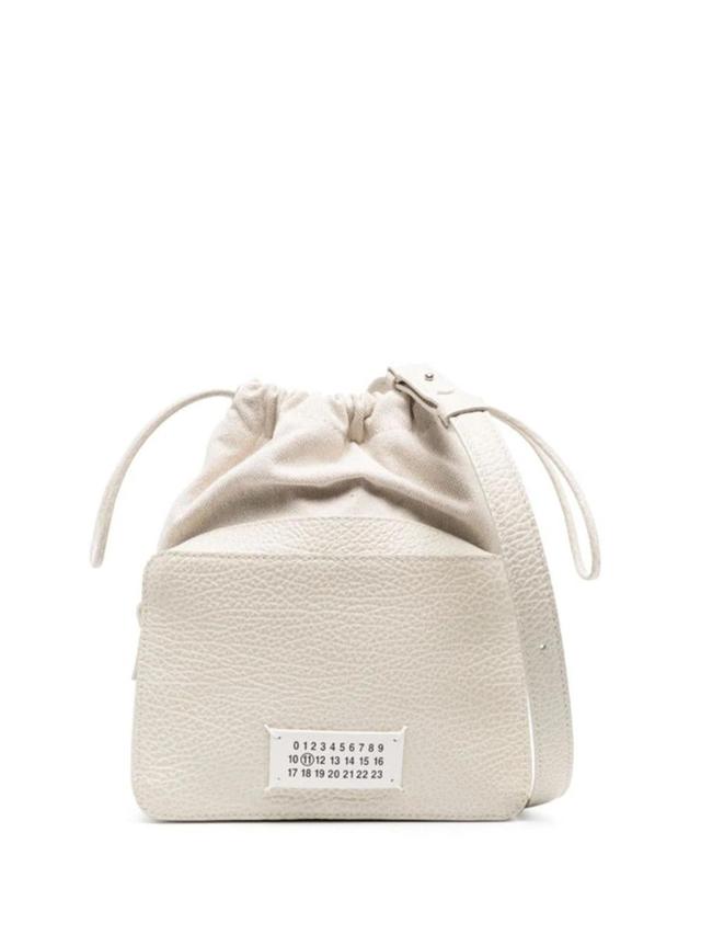 MAISON MARGIELA Logo-patch Leather Bucket Bag In Grey Product Image