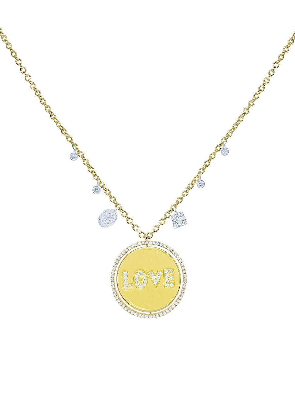 Womens Two-Tone 14K Gold & 0.04 TCW Diamond Love Medallion Necklace Product Image