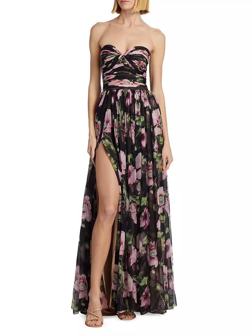 Poppies Silk Chiffon Strapless Gown Product Image