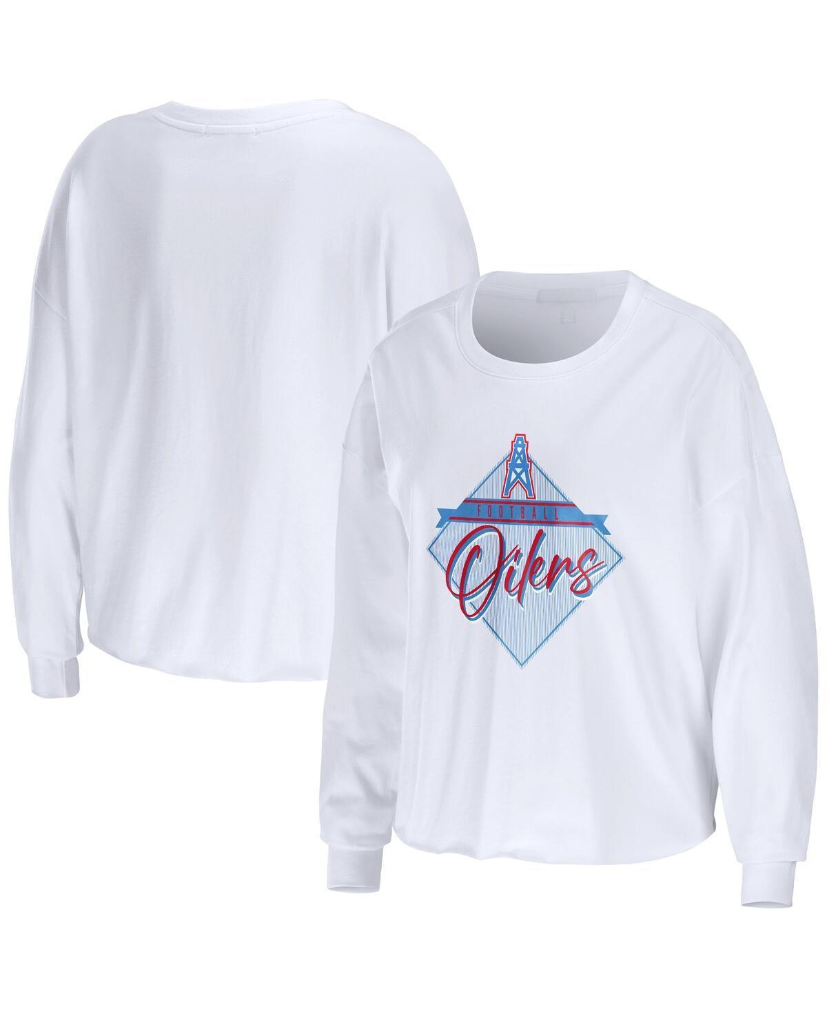 Womens Wear by Erin Andrews White Houston Oilers Gridiron Classics Domestic Cropped Long Sleeve T-shirt Product Image