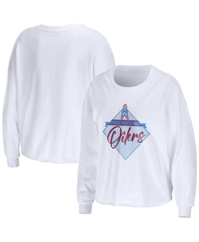 Womens Wear by Erin Andrews White Houston Oilers Gridiron Classics Domestic Cropped Long Sleeve T-shirt Product Image