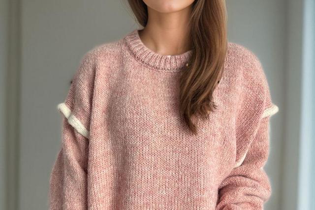 Round Neck Plain Contrast Trim Sweater Product Image