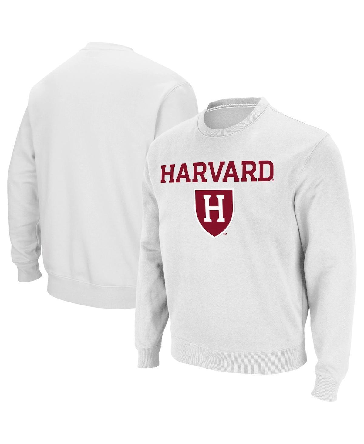 Mens Colosseum White Harvard Crimson Team Arch & Logo Tackle Twill Pullover Sweatshirt Product Image