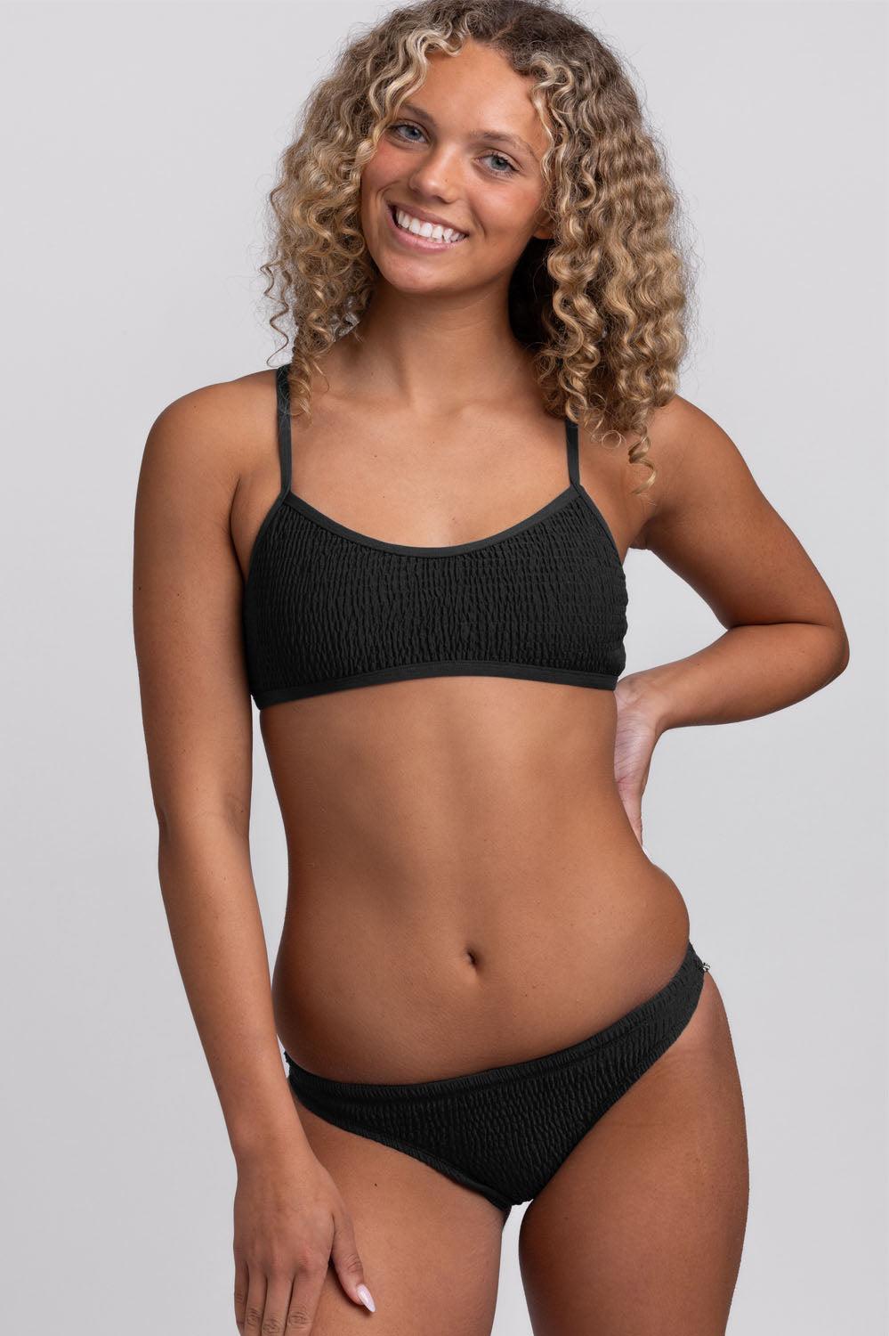 Europe Smocked Bikini Bottom - Black Female Product Image