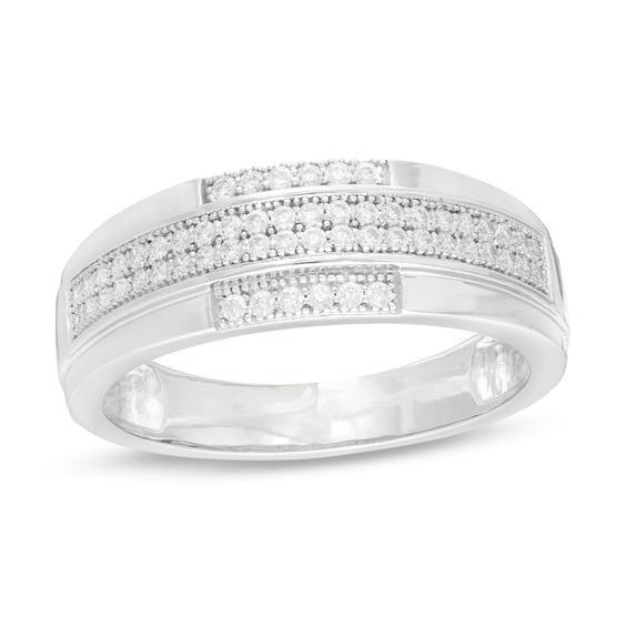 Men's 1/3 CT. T.w. Diamond Milgrain Wedding Band in Sterling Silver Product Image