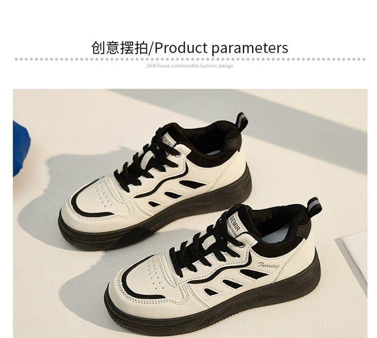 Platform Two Tone Lace-Up Faux Leather Sneakers Product Image