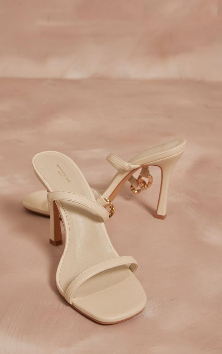 Wide Fit Cream Pu Square Toe Linked Buckle Heeled Mules Product Image