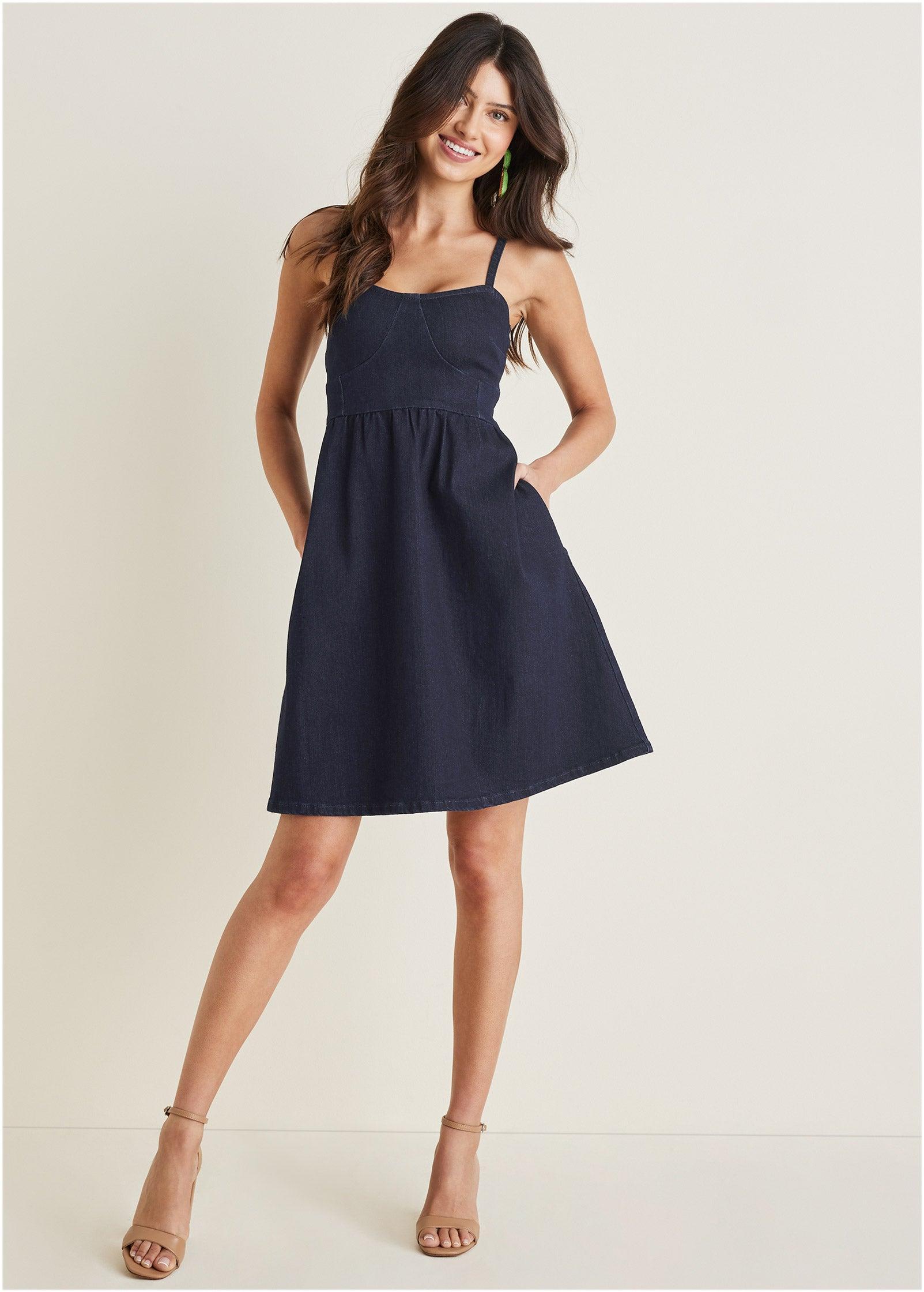 Denim A-Line Dress - Dark Wash Product Image