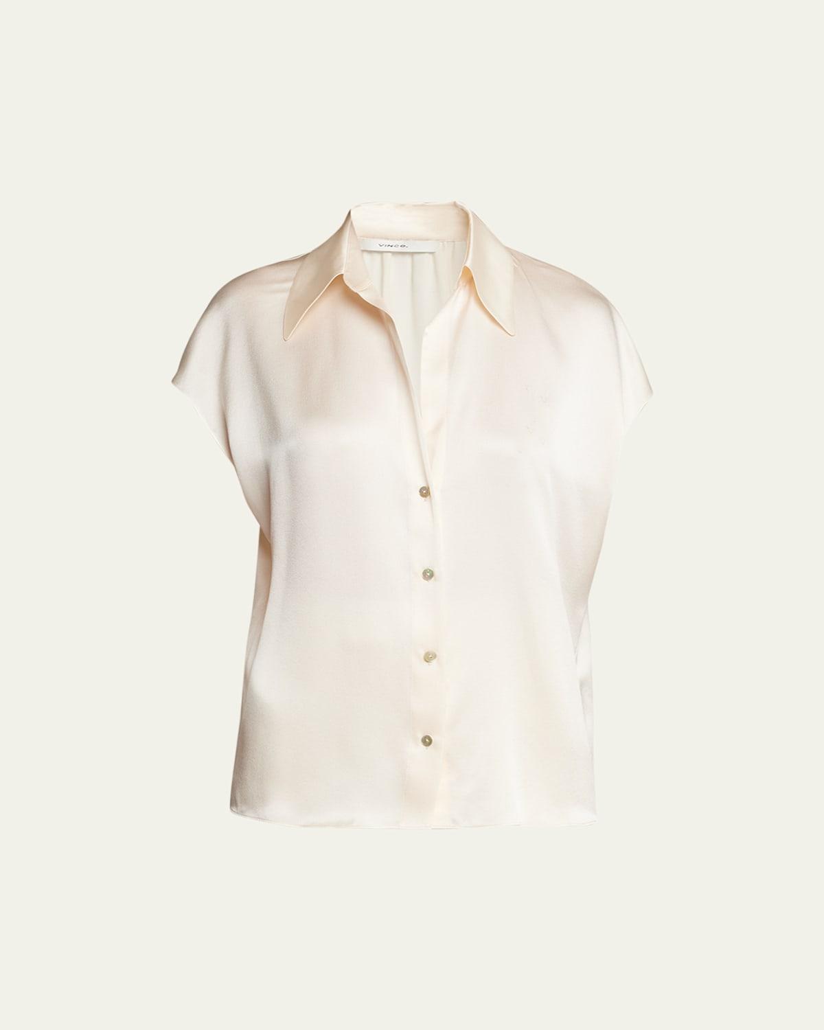 Vince Cap Sleeve Ruched Back Blouse (Sea Fern) Women's Blouse Product Image