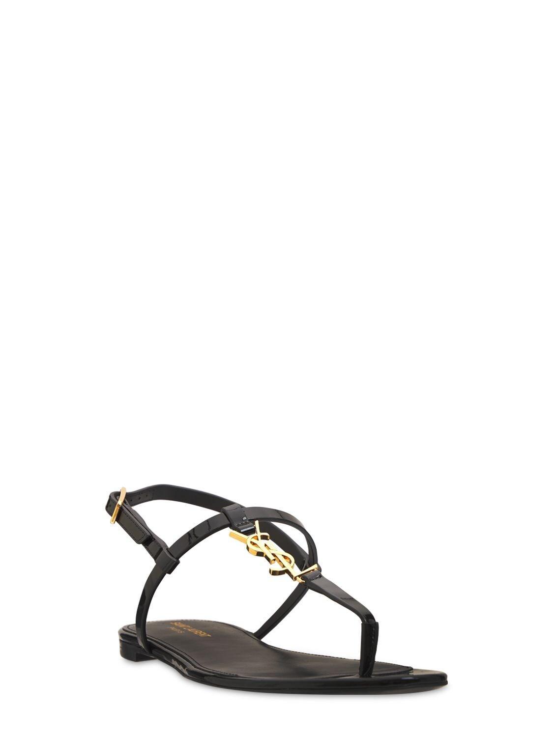 SAINT LAURENT Cassandra Patent Leather Slingback Thong Sandals In Black Product Image