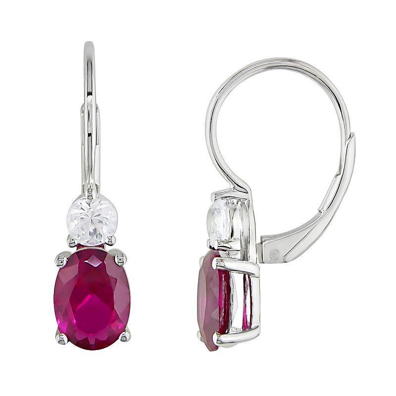 Stella Grace Sterling Silver Lab-Created Ruby and Lab-Created White Sapphire Drop Earrings, Womens Product Image