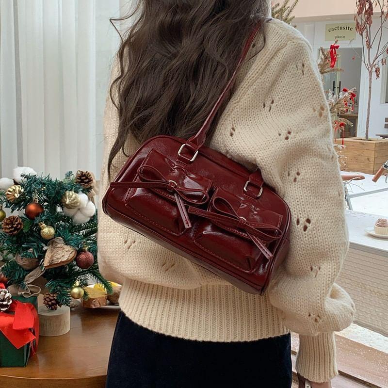 Bow Multi-Pocket Faux Leather Tote Bag Product Image