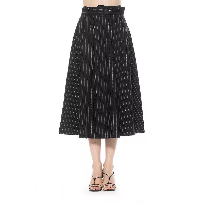 Womens ALEXIA ADMOR Eline Stripe A-Line Skirt With Removable Belt Product Image