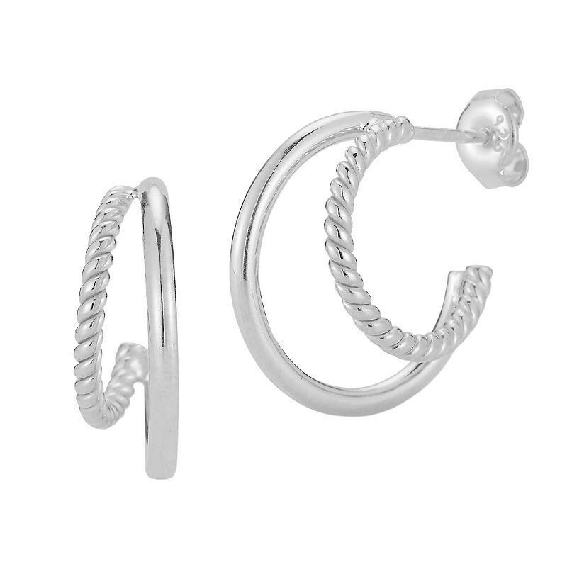 Sunkissed Sterling Double Ring Huggie Hoop Earrings, Womens, Silver Product Image