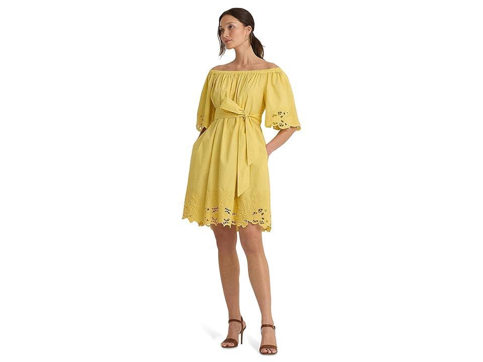 Lauren Ralph Lauren Eyelet Cotton Off-the-Shoulder Dress (Primrose ) Women's Dress Product Image