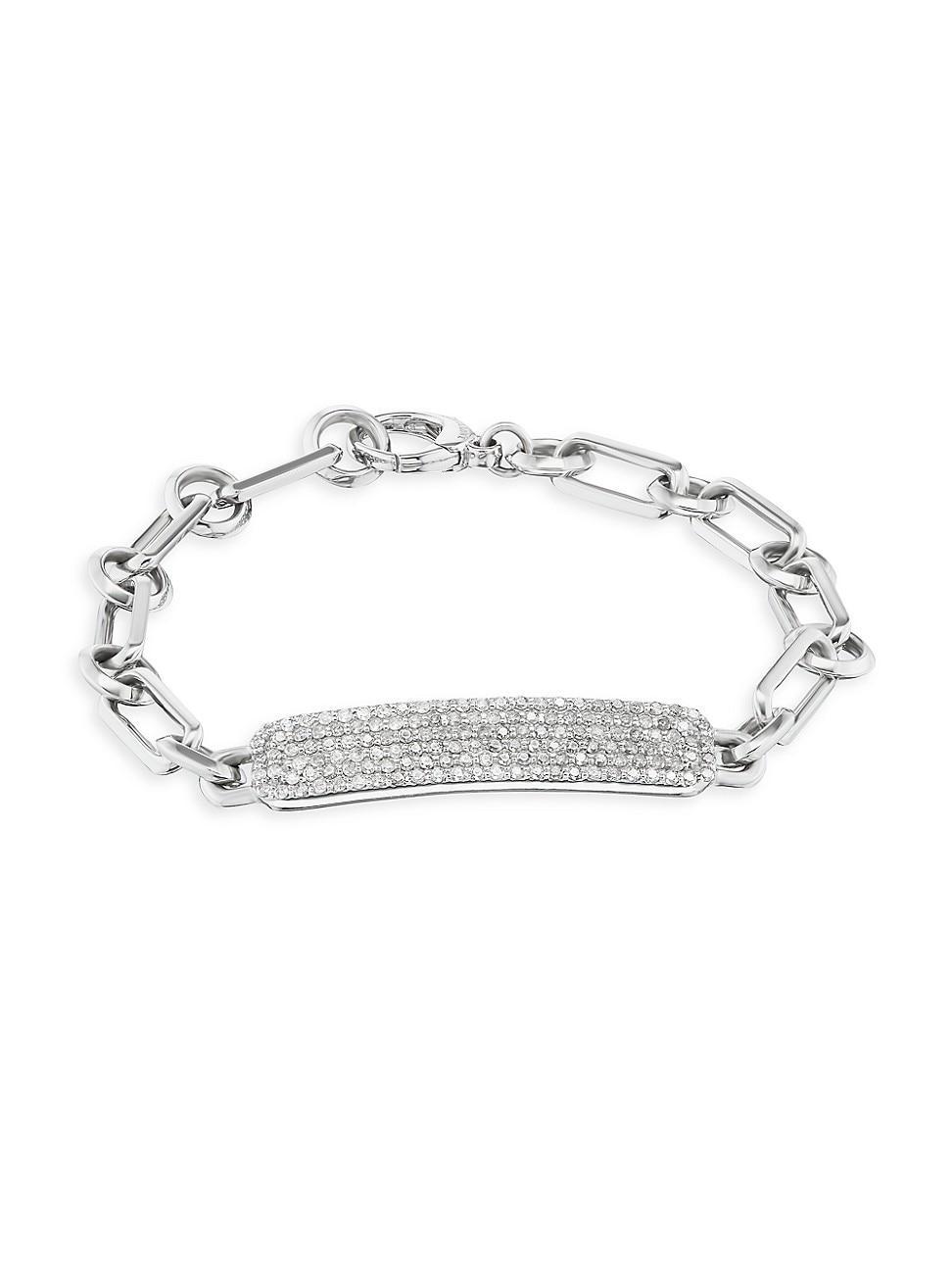 Womens Small Sterling Silver & 1.6 TCW Diamond ID Tag Bracelet Product Image