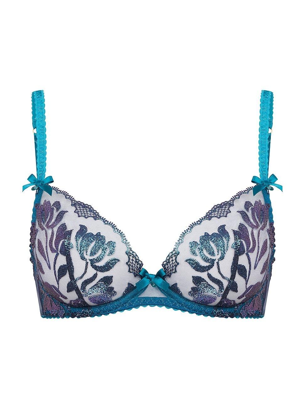 Womens Floral-Embroidered Shimmer Bra Product Image