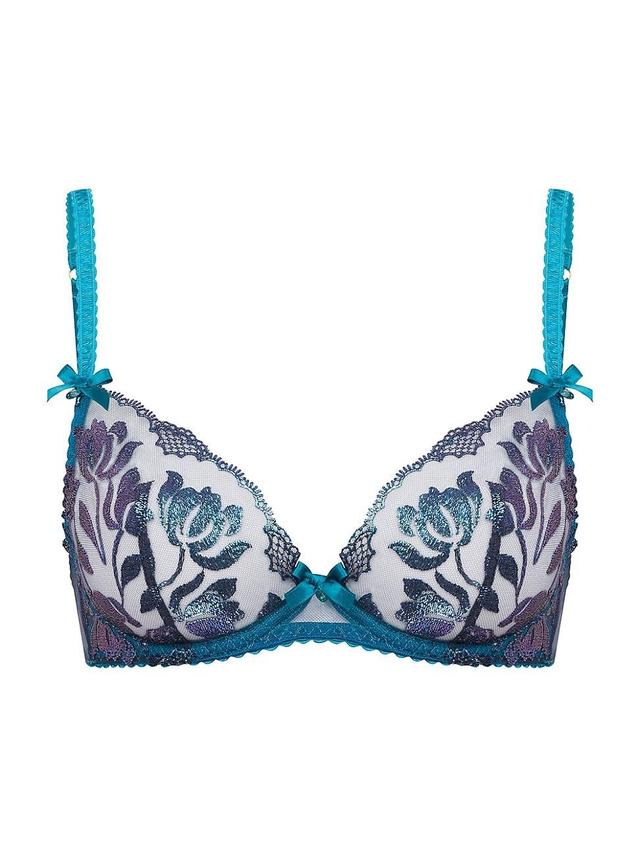 Womens Floral-Embroidered Shimmer Bra Product Image