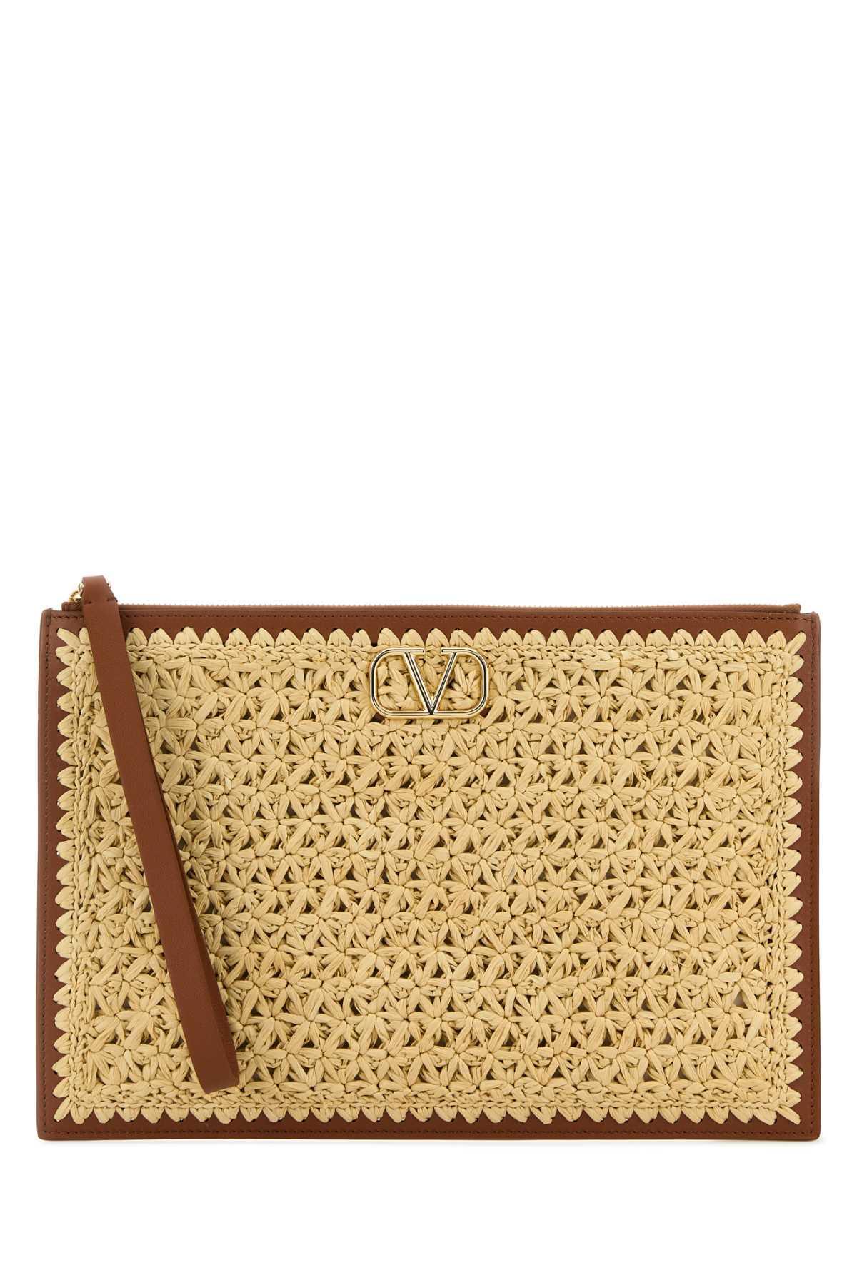 Neutral Vlogo Signature Raffia Clutch Bag In Neutrals Product Image