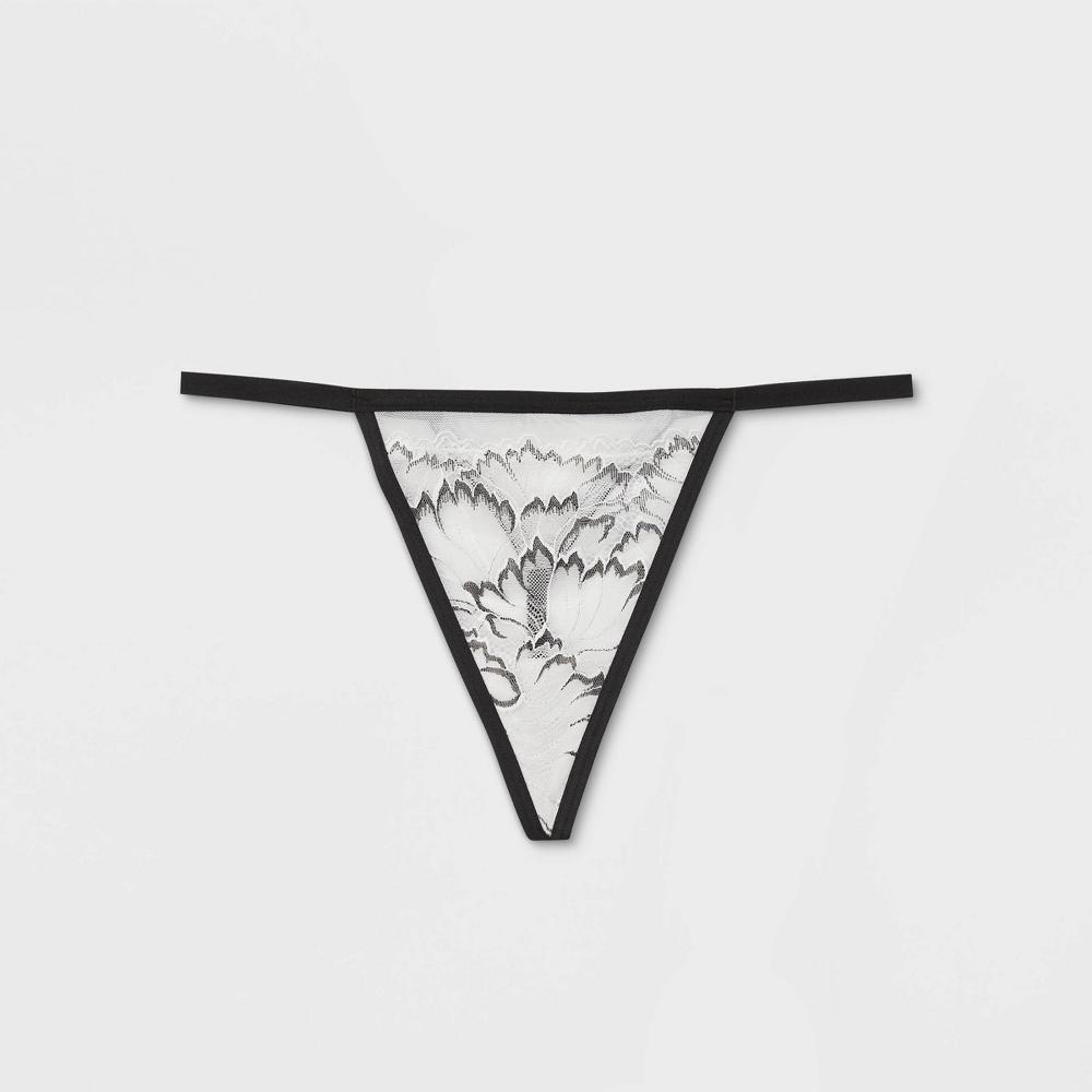 Womens Floral Print Lace and Mesh String Thong - Auden White Product Image