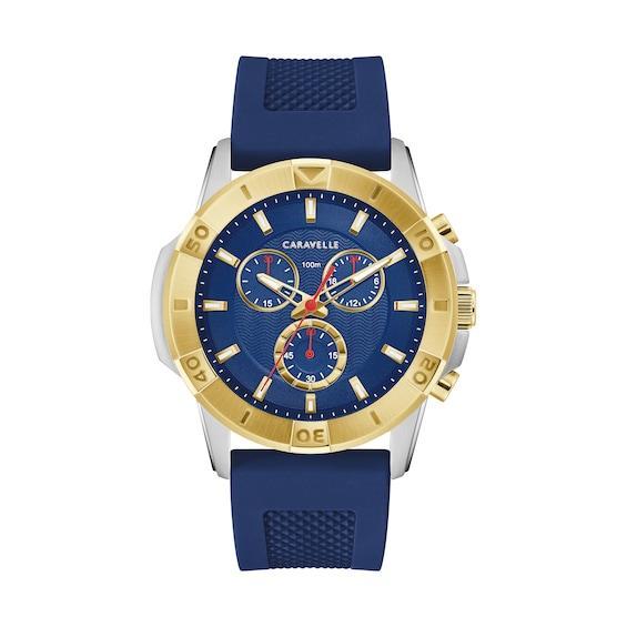 Caravelle designed by Bulova Mens Chronograph Blue Silicone Strap Watch 44mm Product Image