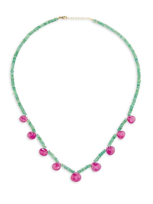 Womens Arizona Candy 14K Yellow Gold, Emerald & Ruby Drop Necklace Product Image