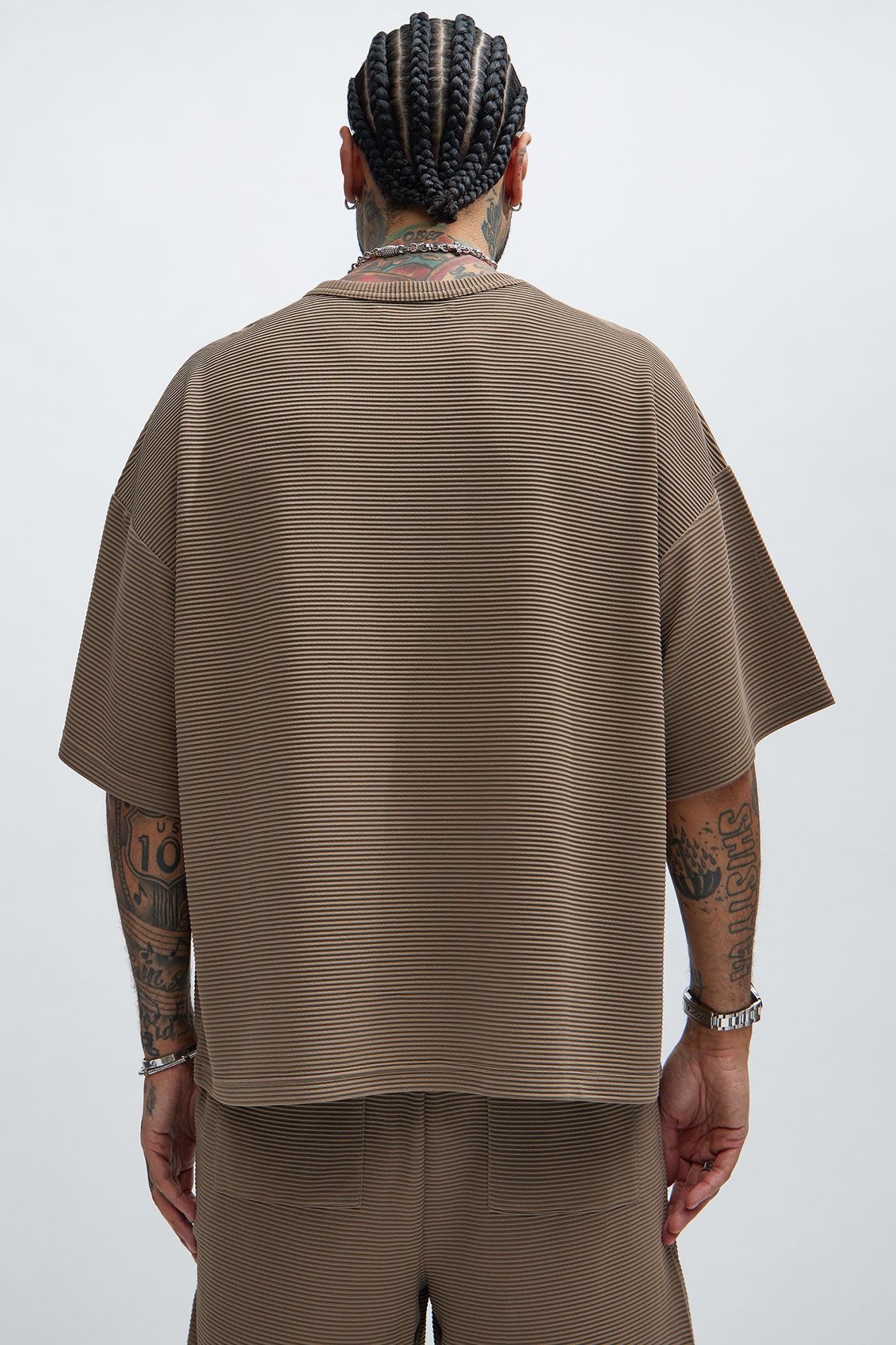 Zyler Textured Boxy Short Sleeve Tee - Taupe Product Image