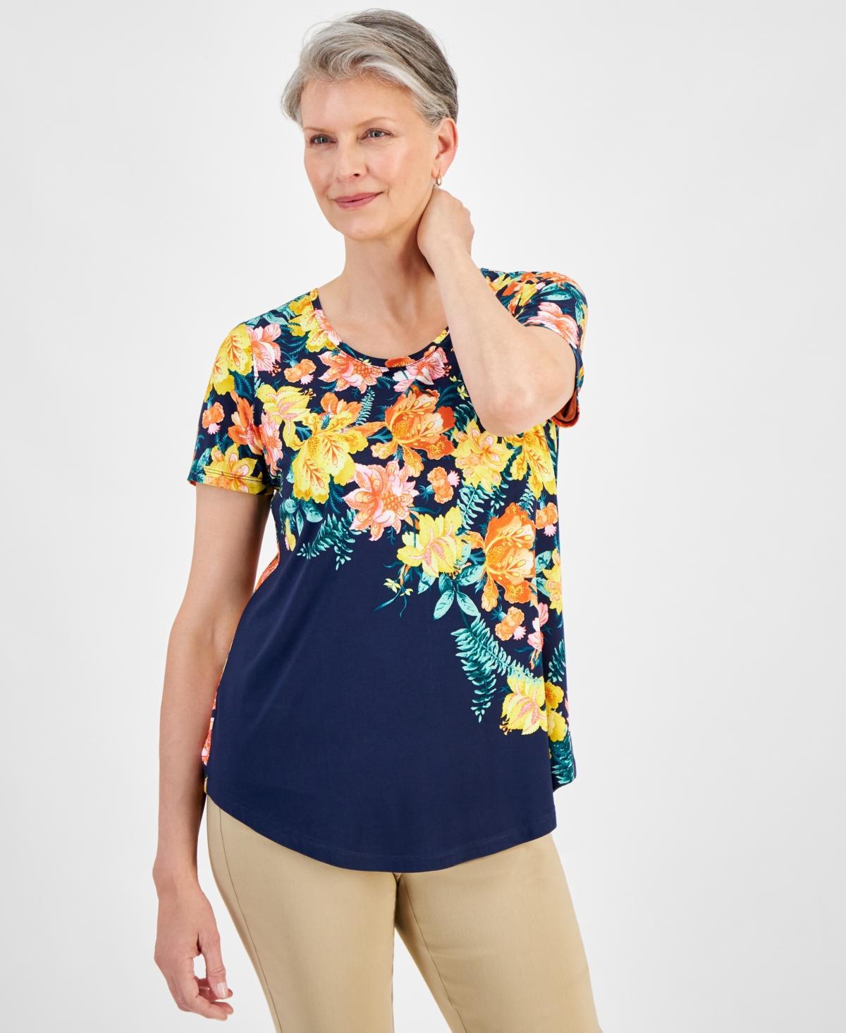 Jm Collection Womens Scoop-Neck Short-Sleeve Printed Knit Top, Created for Macys Product Image