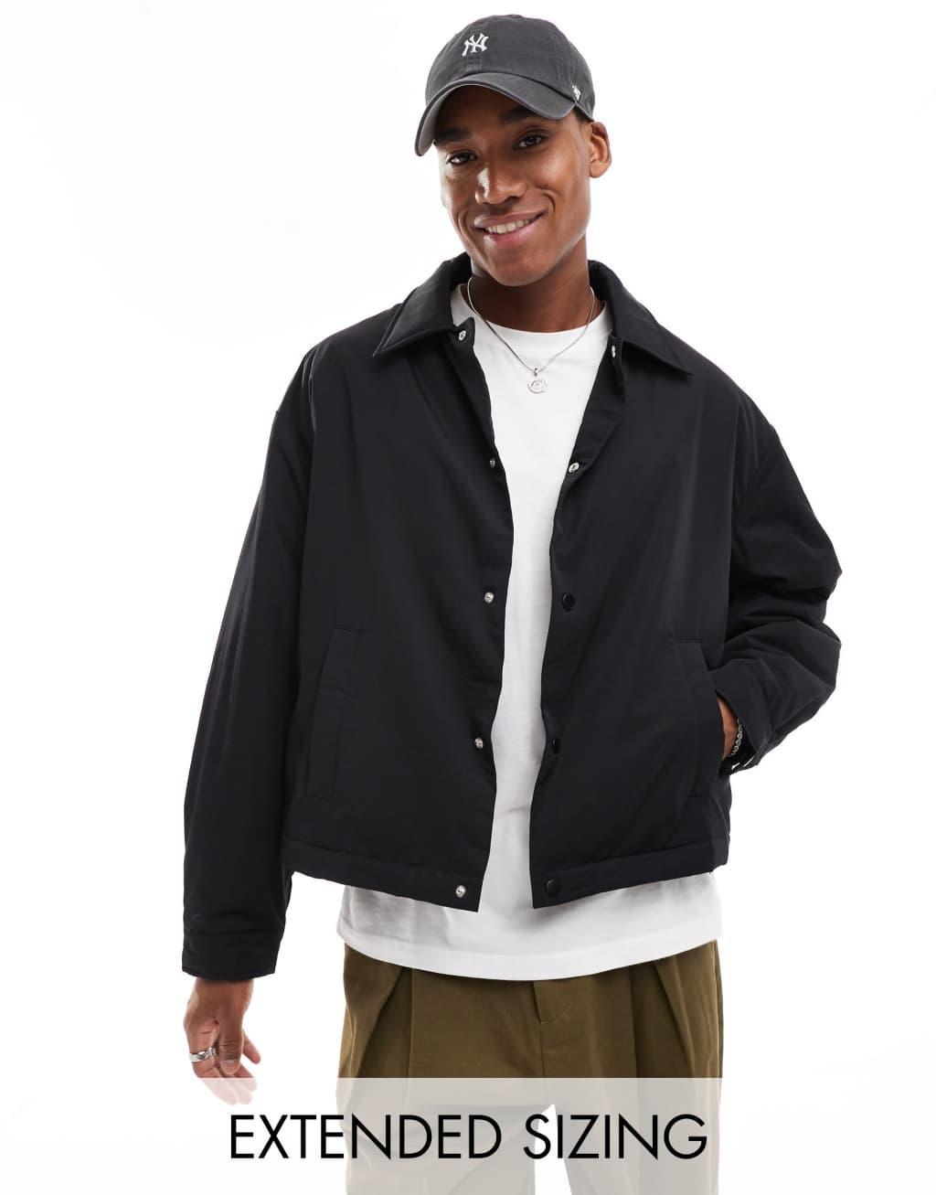 ASOS DESIGN oversized cropped harrington jacket in black Product Image