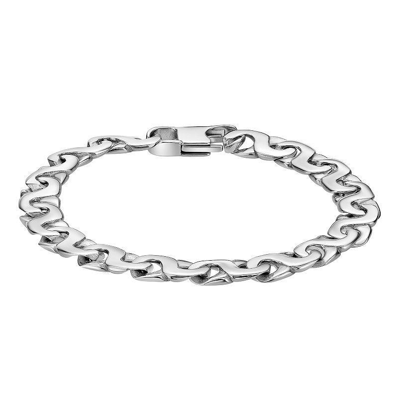 LYNX Mens Stainless Steel 9 mm Flat Curb Link Chain Bracelet White Product Image