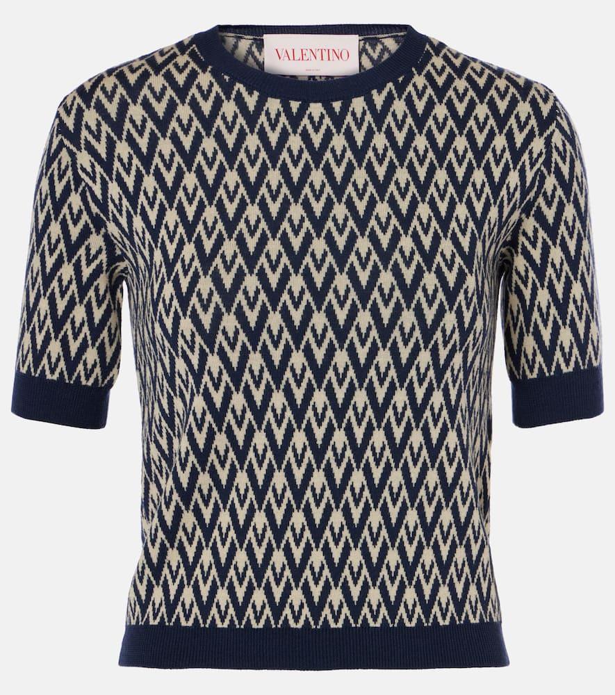 VALENTINO Monogram Virgin Wool Sweater In Blue Product Image