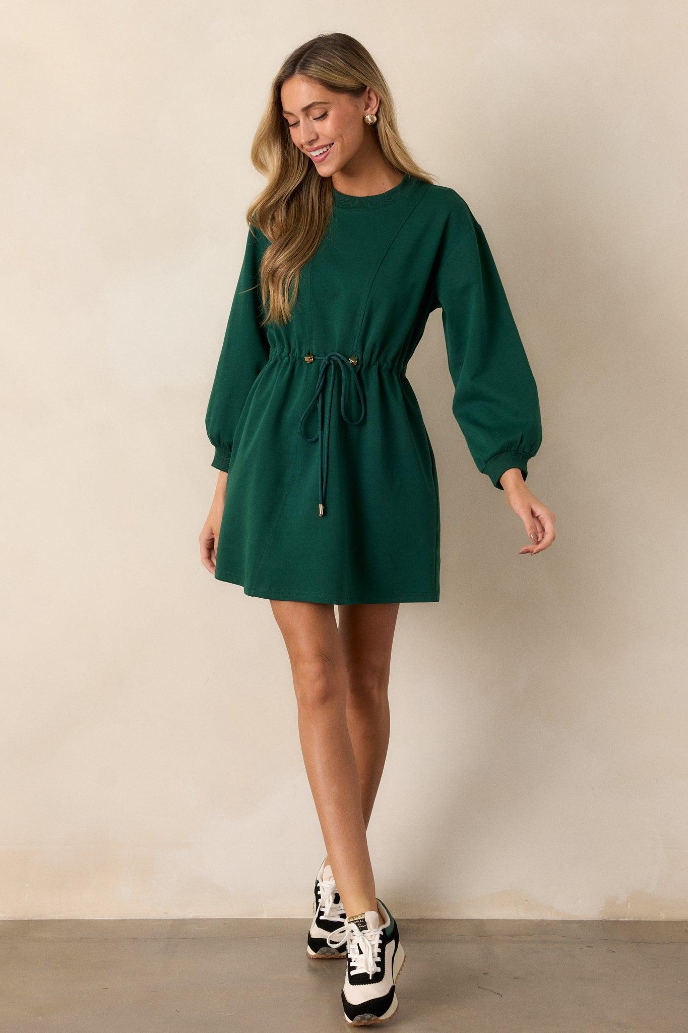 Mossy Haven Green Long Sleeve Sweatshirt Mini Dress Product Image