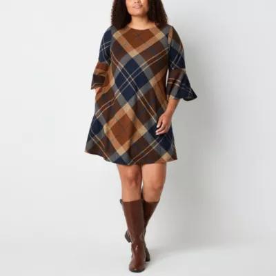 Jessica Howard Womens 3/4 Sleeve Plaid Shift Dress Plus Product Image