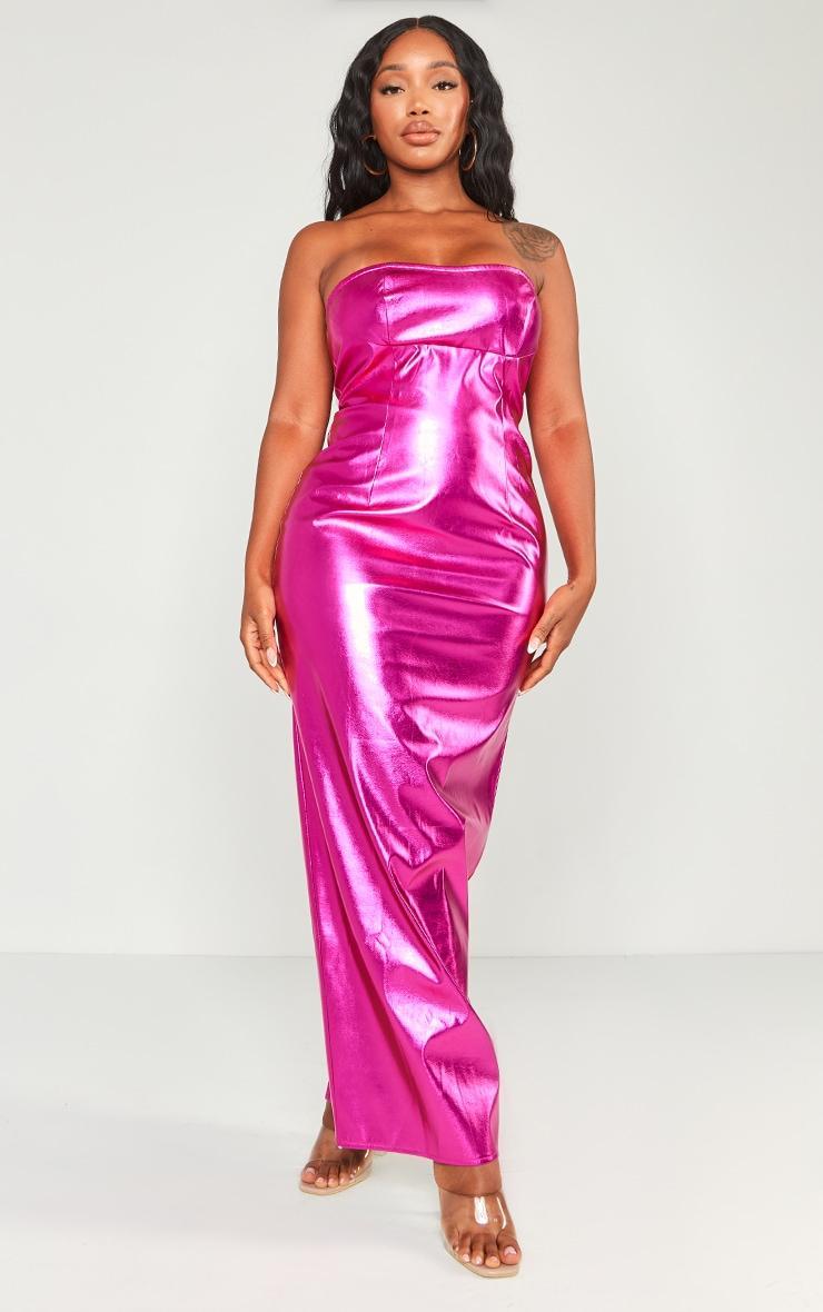 Shape Hot Pink Metallic Bandeau Maxi Dress Product Image