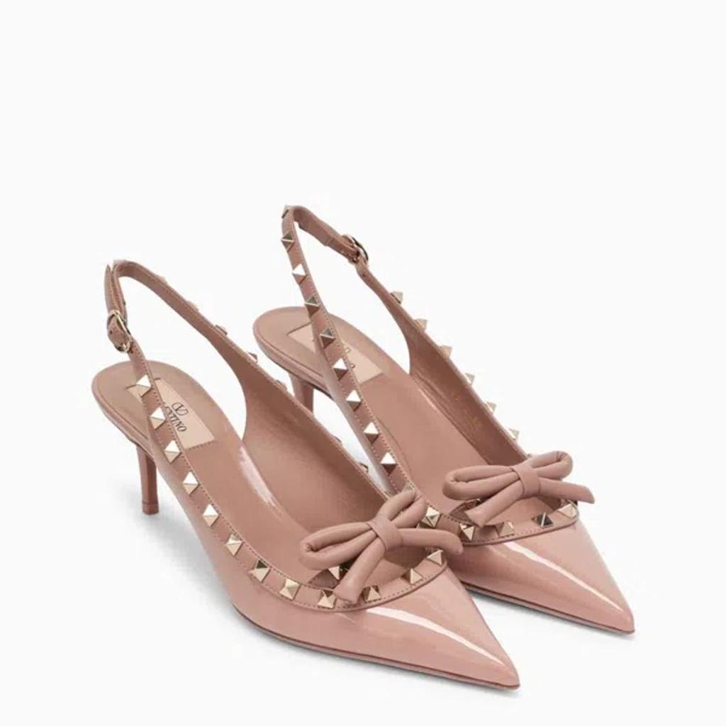 Rockstud Bow Slingback In Rose Canelle Patent Leather In Pink Product Image