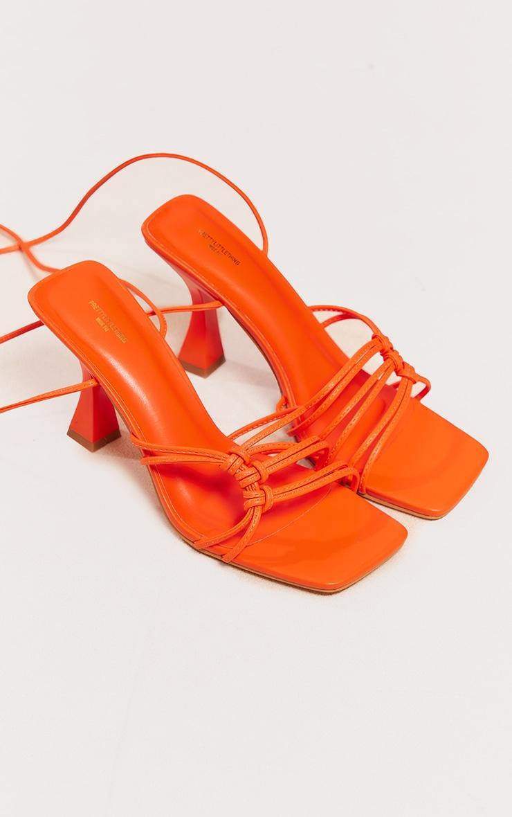 Orange PU Square Toe Wide Fit Side Knot Detail Mid Flared Heeled Sandals Product Image