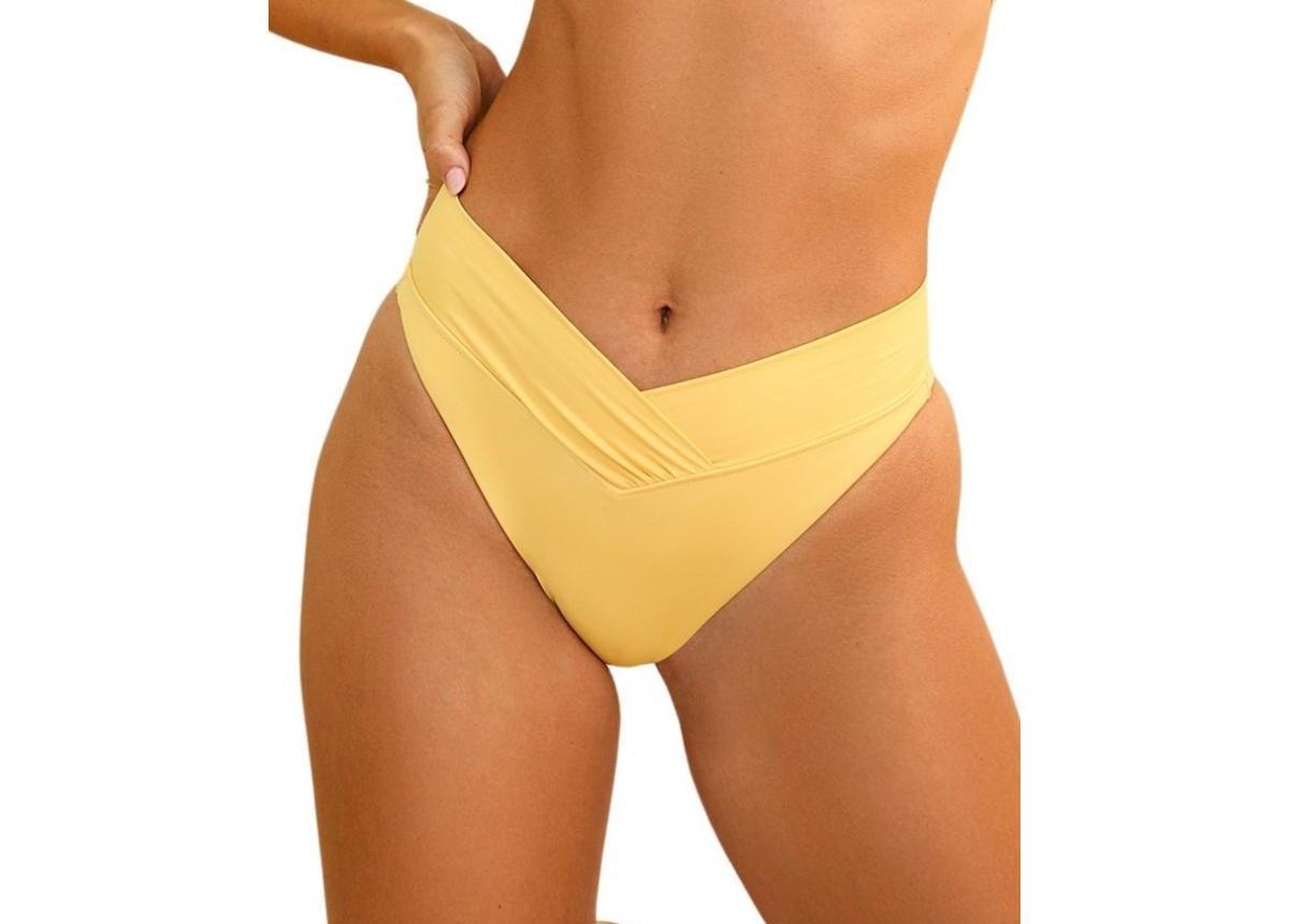 Dippin' Daisy's Women's Retro High Cut Cheeky Swim Bikini Bottom in Yellow/Green - Product Image