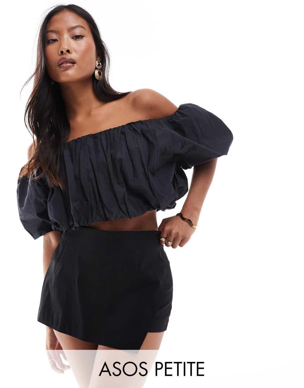 ASOS DESIGN Petite wrap skort in black product image